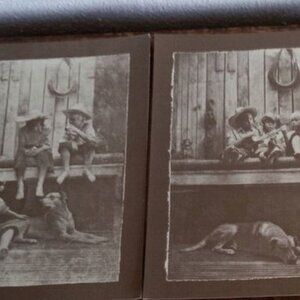 Rustic Farmhouse Primitive Sephia Print Set Kids Dog